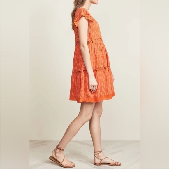 Free People Retro Kitty Crochet Boho Mini Dress Orange Floral Size S - Picture 3 of 10